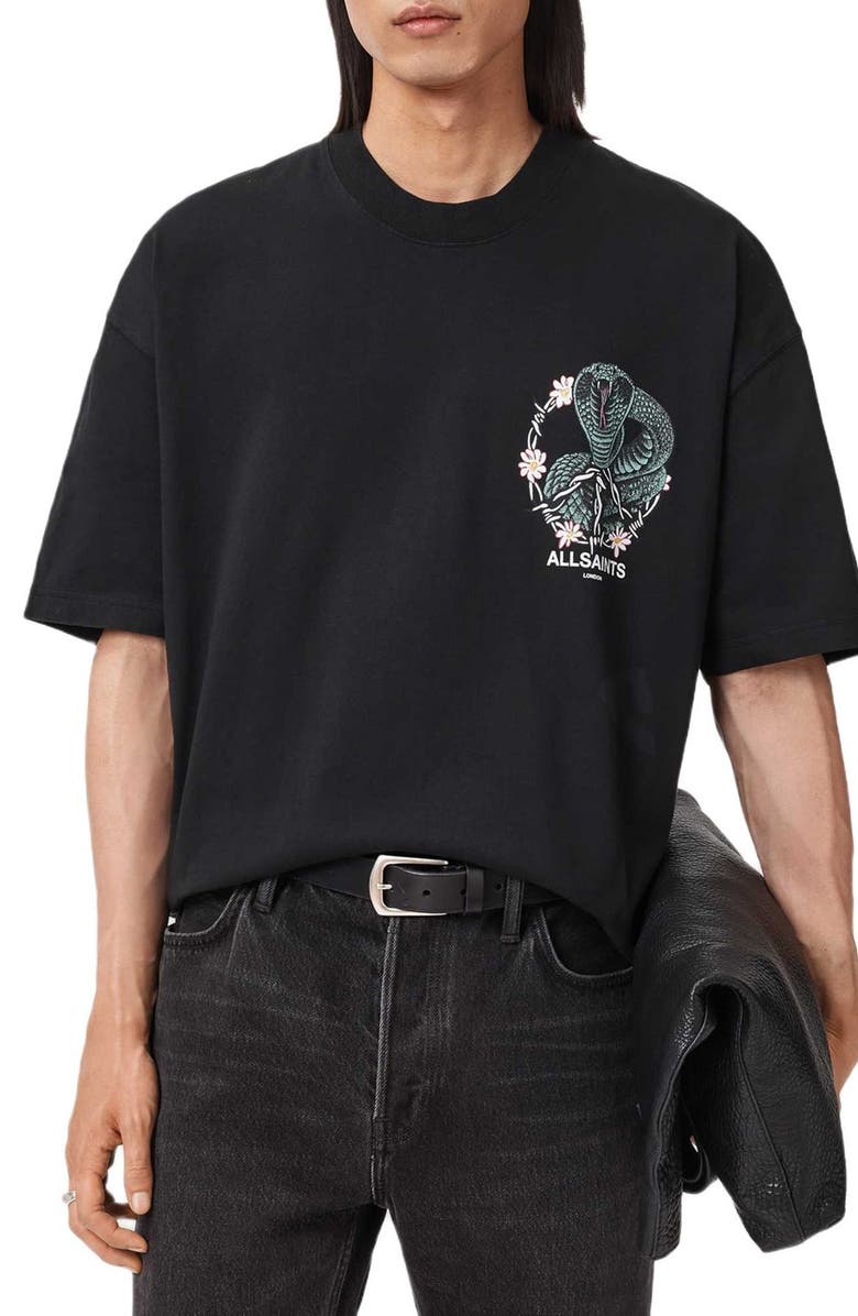 AllSaints Snakebite T-Shirt, Alternate, color, Washed Black