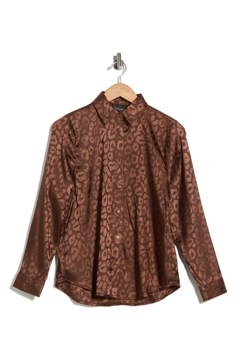 Leopard Button-Up Shirt, Alternate, color, CHOCOLATE