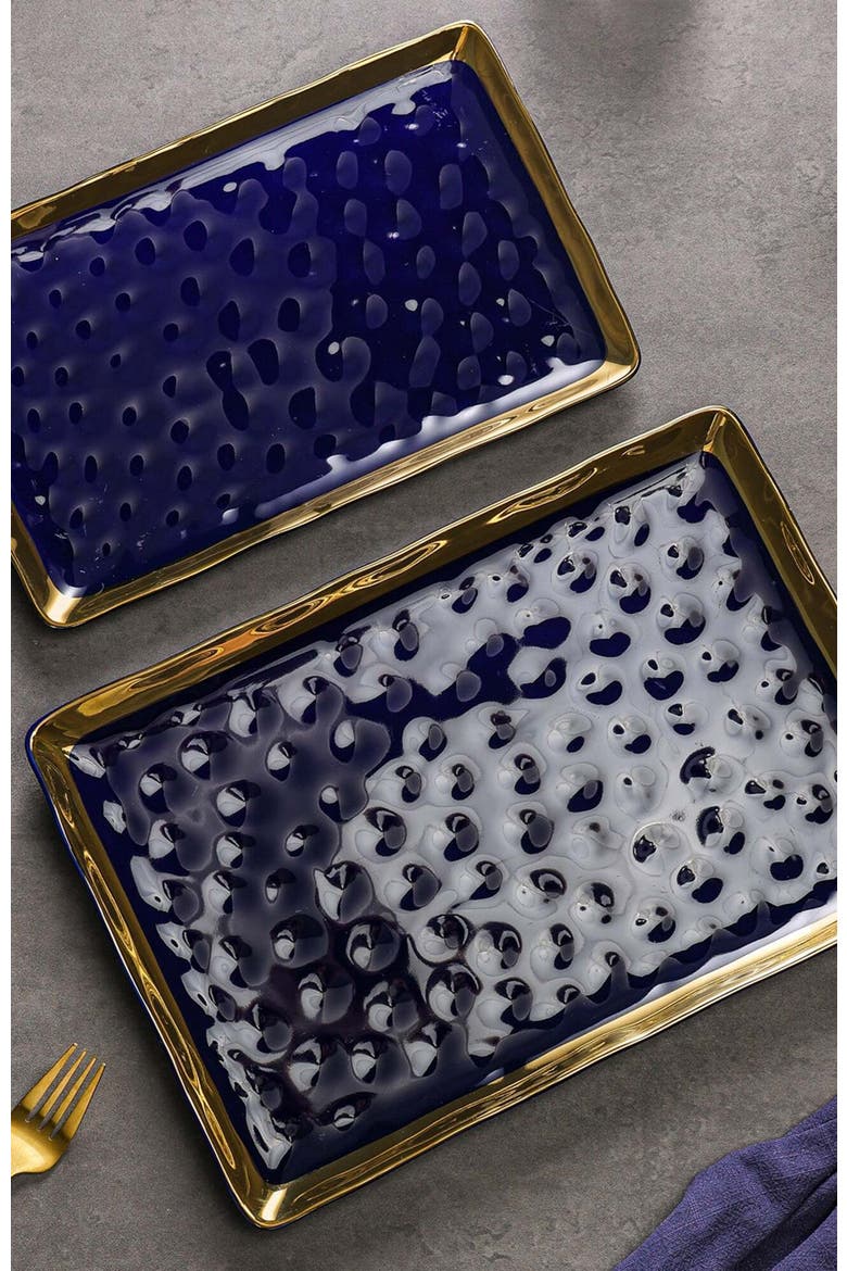 Florian Porcelain 2-Piece Serving Rectangular Plate Set, Alternate, color, Blue
