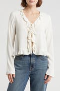 Melrose and Market Ruffle Front Tie Long Sleeve Top