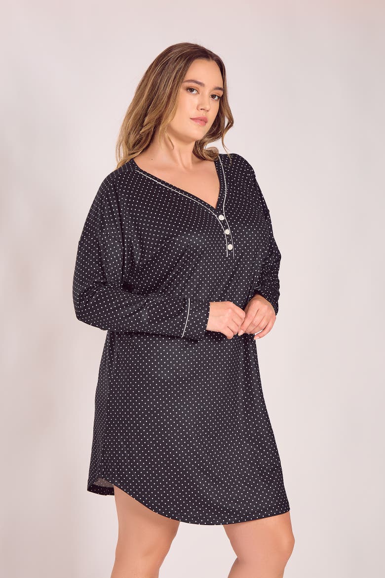 Microfiber Knit Sleep Shirt with Functional Buttons, Alternate, color, Black