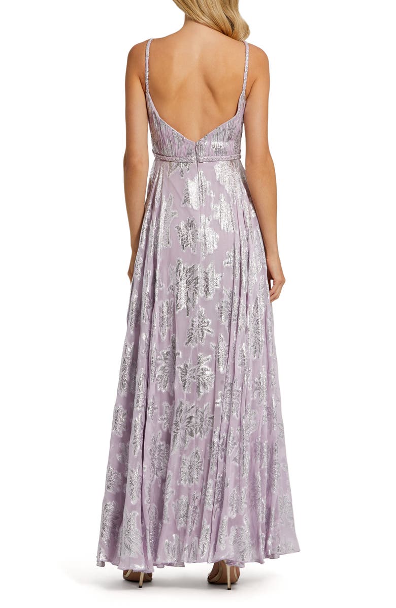 Mac Duggal Braided Strap Ruched Top Maxi Gown, Alternate, color, Lilac Multi