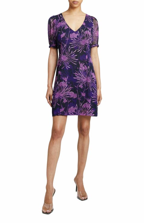 Bianca Shift Dress in Floral Abstract Crinkled Georgette