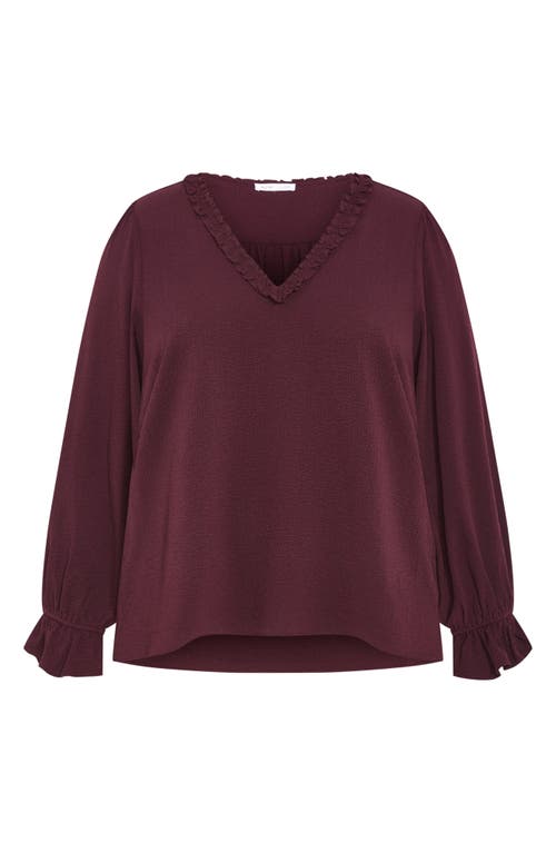 City Chic Marena Ruffle Top In Burgundy
