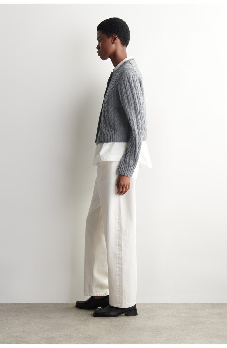 COS Cable-Knit Merino Wool Cardigan, Alternate, color, Gray