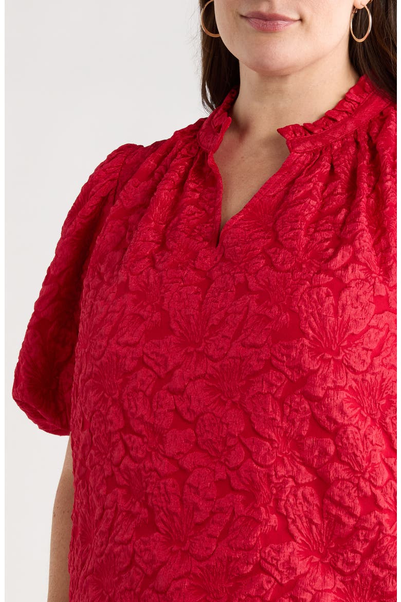 Arielle Jacquard Puff Sleeve Top, Alternate, color, BURGUNDY