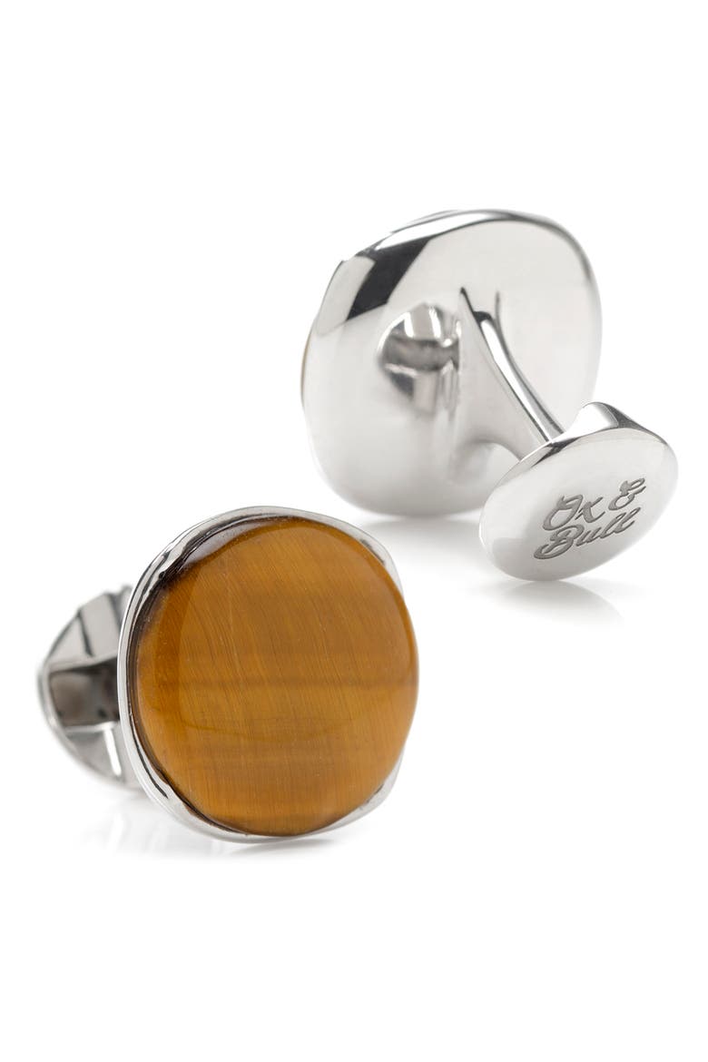 Tiger's Eye Cuff Links, Alternate, color, BROWN