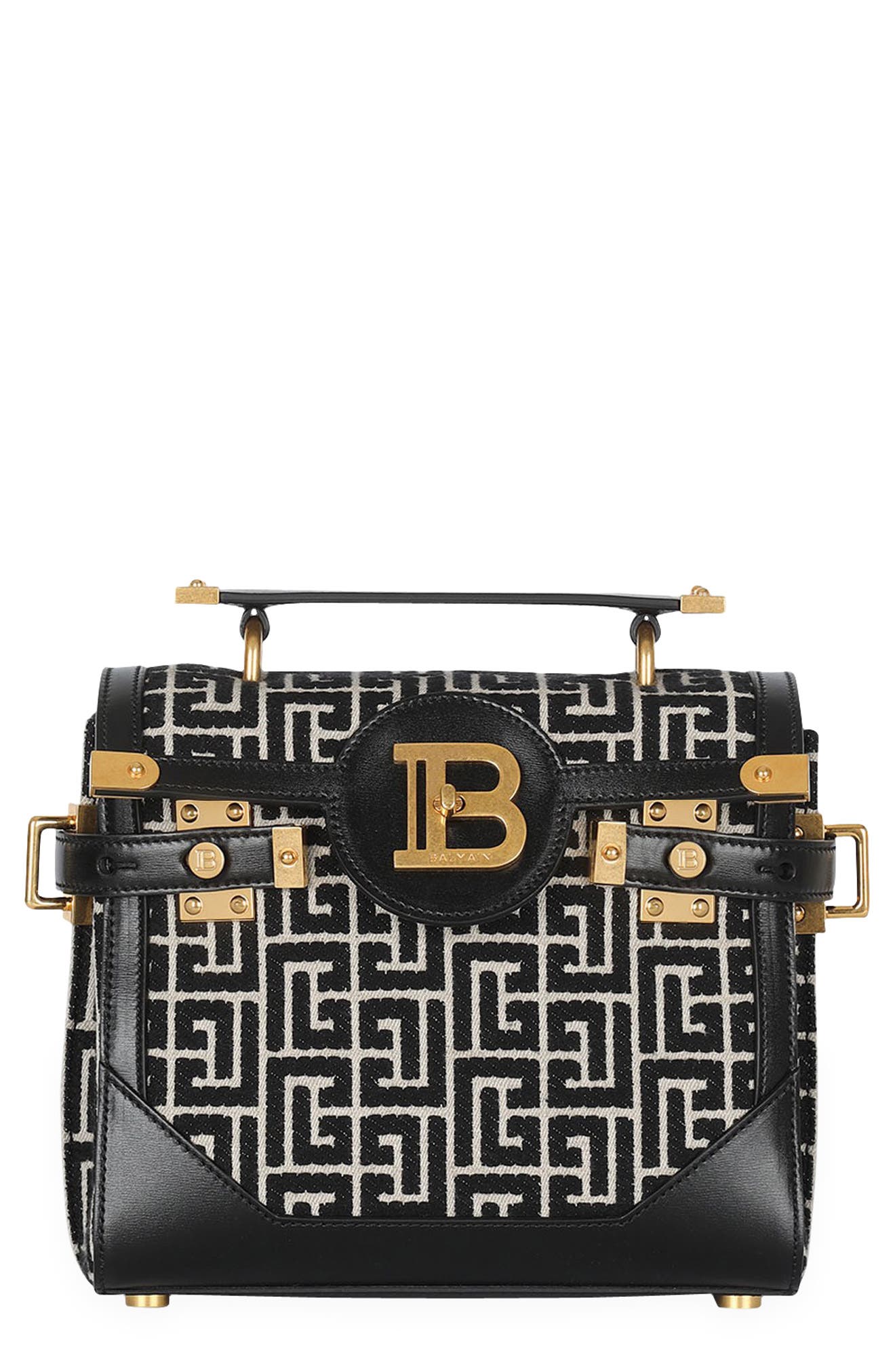 Balmain B-Buzz 23 Monogram Jacquard Top Handle Bag, Main, color, 