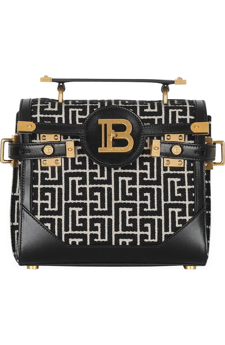 Balmain B-Buzz 23 Monogram Jacquard Top Handle Bag, Main, color, Ivory/ Black