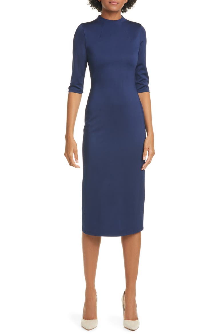 Delora Fitted Mock Neck Dress, Main, color, NAVY
