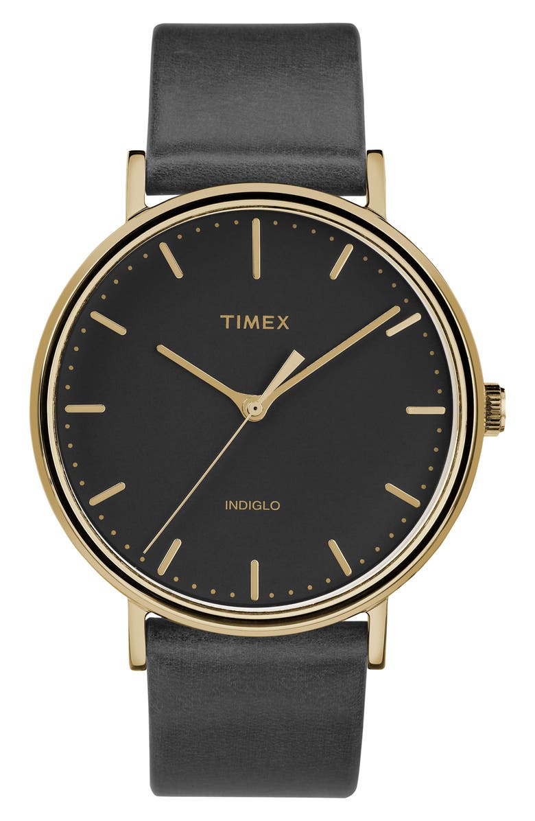Timex<sup>®</sup> Fairfield Leather Strap Watch, 41mm, Main, color, 