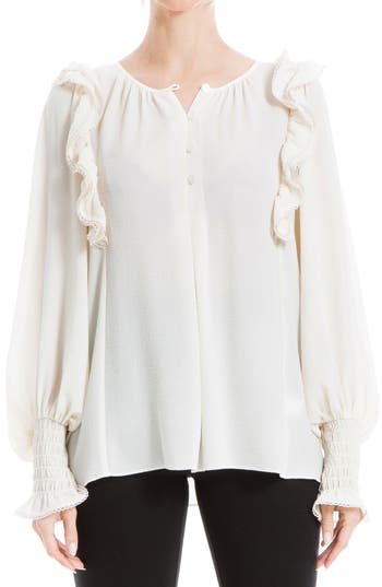 Max Studio Ruffle Shoulder Top In White