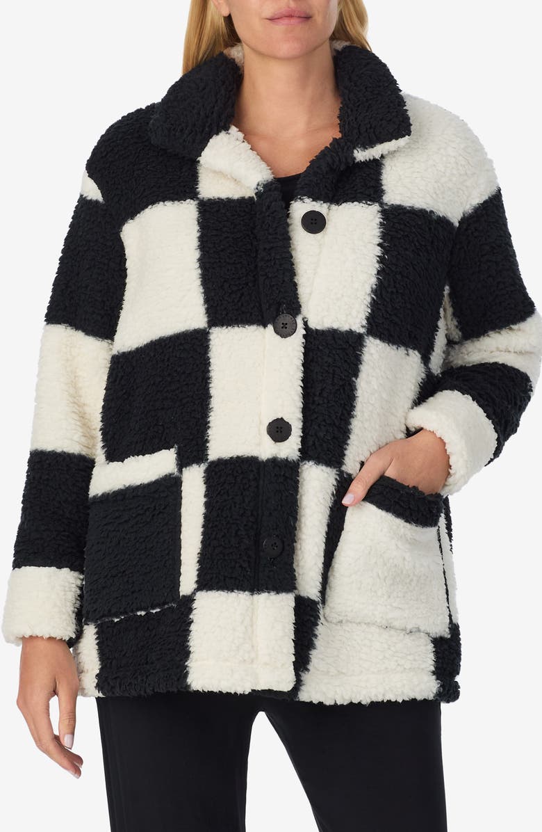 Sanctuary Checkered Faux Shearling Jacket, Alternate, color, Black Check