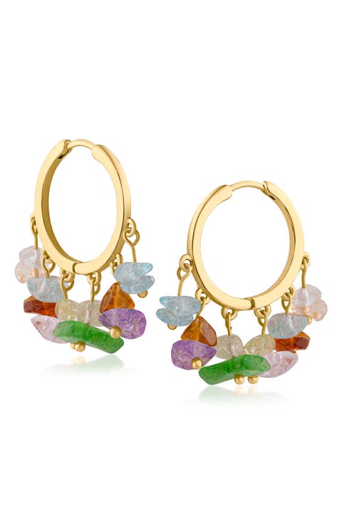 Stone Beaded Fringe Hoop Earrings