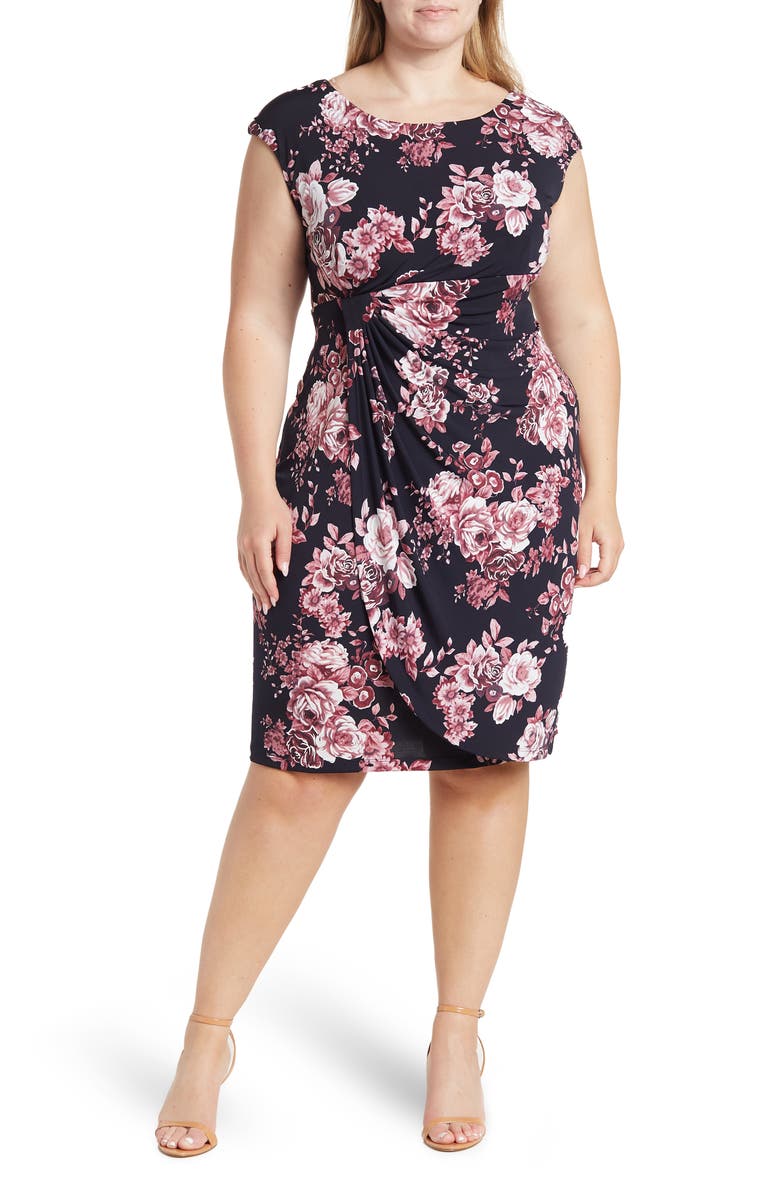 Connected Apparel Cap Sleeve Mock Wrap Dress, Main, color, 