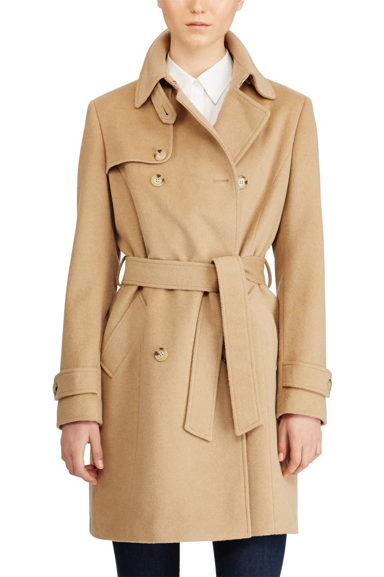 Wool Blend Trench Coat, Main, color, CAMEL