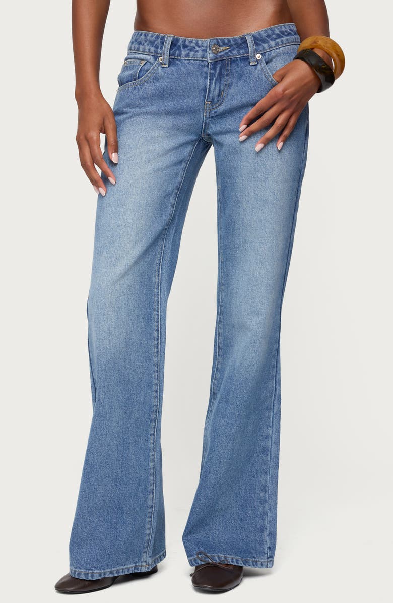 EDIKTED Kiarah Low Rise Flare Jeans, Main, color, Blue-Washed