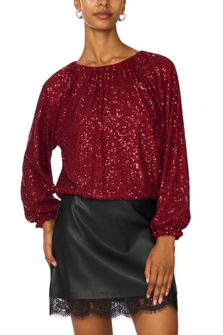 Balloon Sleeve Sequin Blouse, Main, color, CRIMSON