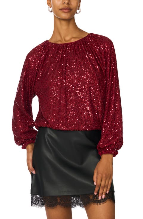 Balloon Sleeve Sequin Blouse