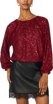 Vince Camuto Balloon Sleeve Sequin Blouse