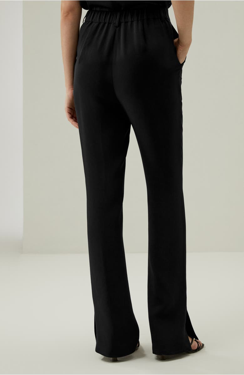 Lilysilk Silk Straight Leg Trousers with Side Slit, Alternate, color, Black