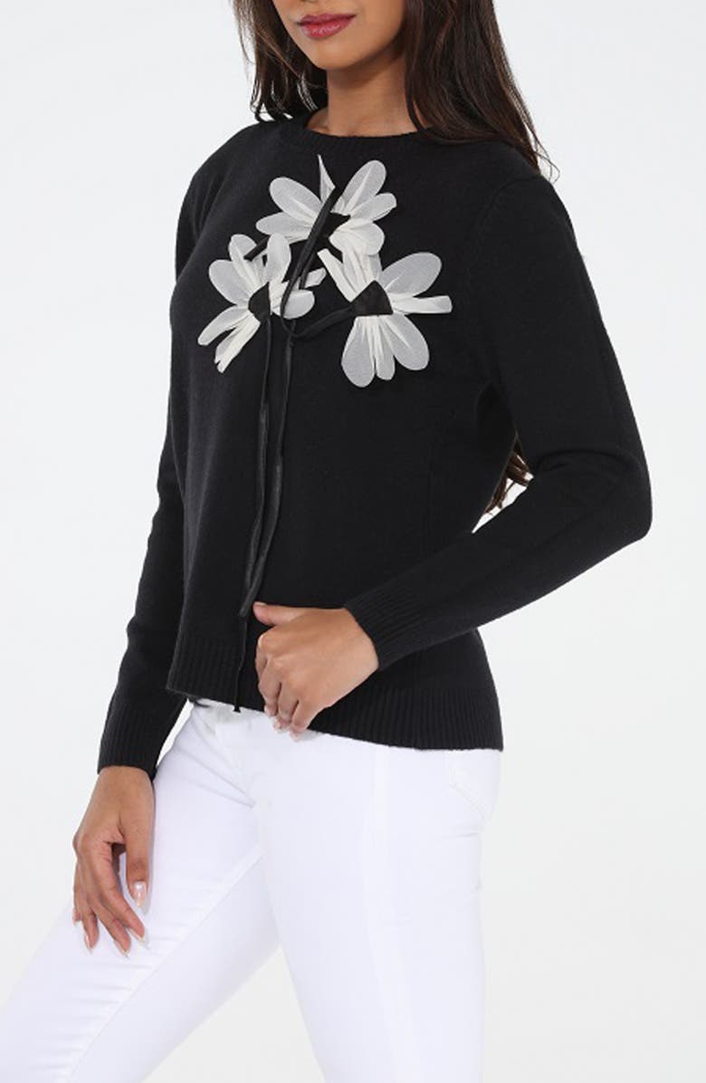 RAIN AND ROSE Floral String Sweater, Alternate, color, Black