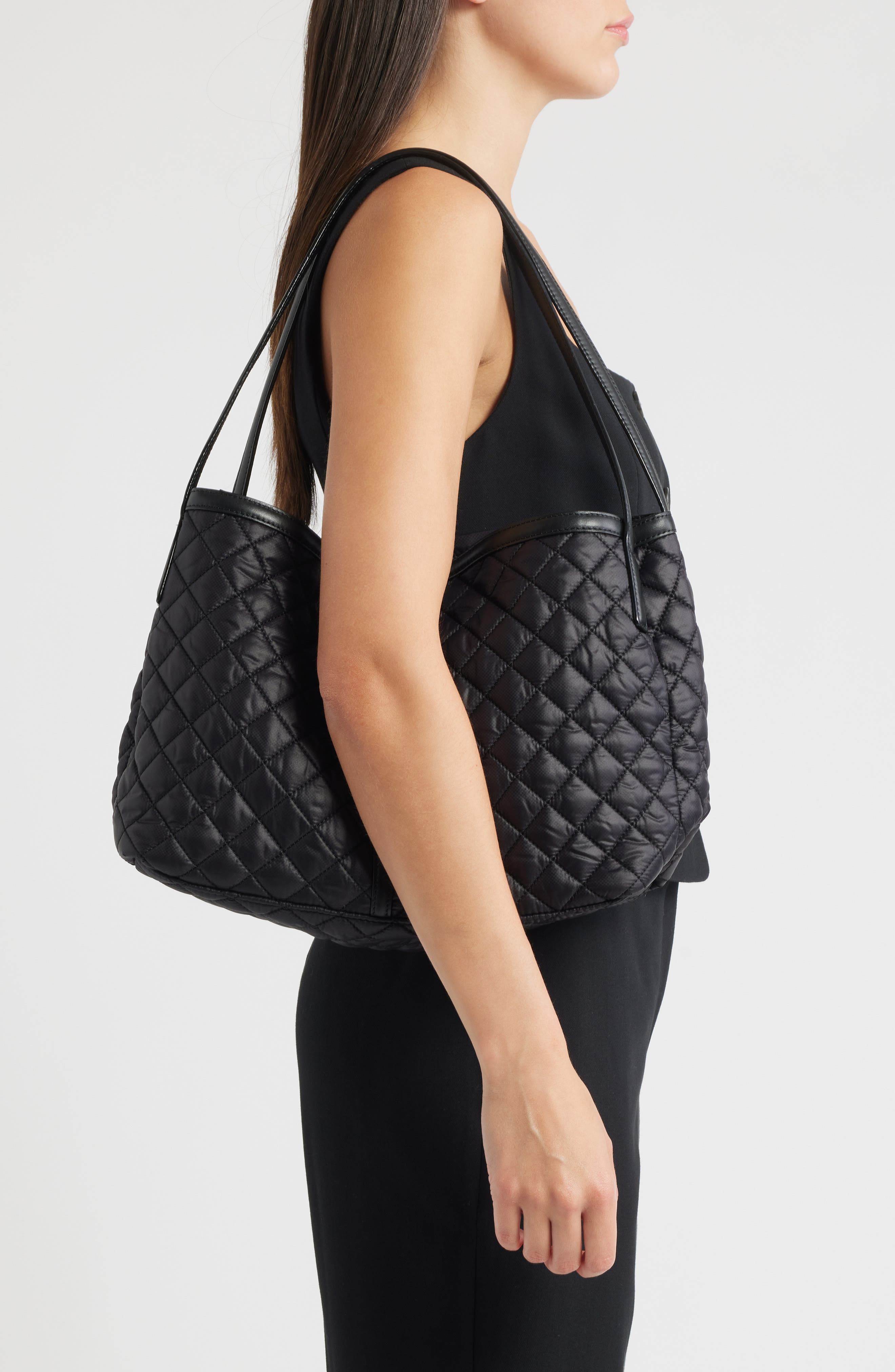 MZ Wallace Astor Quilted East/West Slouchy Tote, Alternate, color, Black