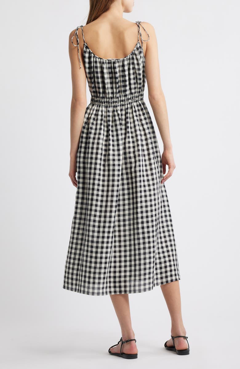 DÔEN Leslie Gingham Pleated Maxi Dress, Alternate, color, Black Marilyn Gingham