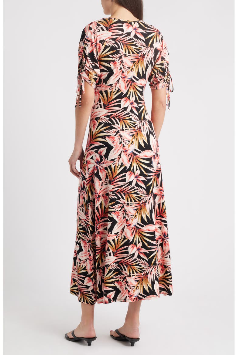 Ruched Sleeve Empire Waist Maxi Dress, Alternate, color, BLACK/ RUST