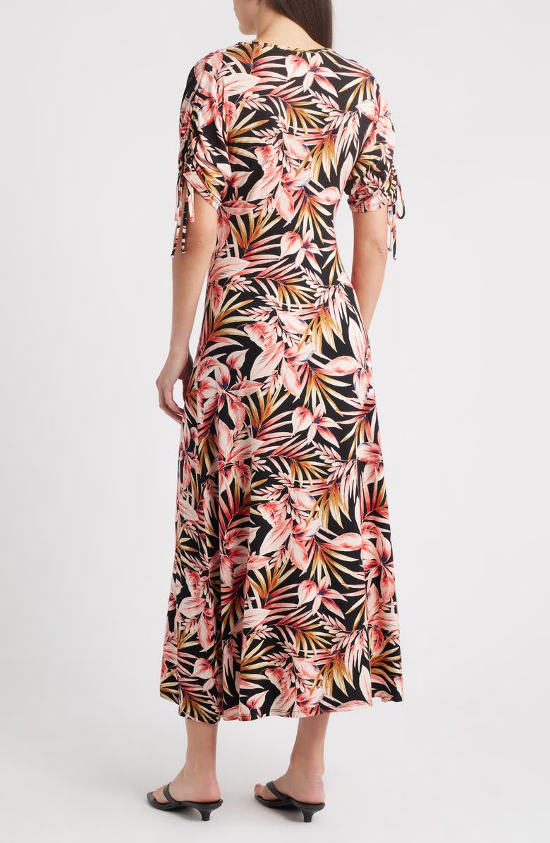 Loveappella Ruched Sleeve Empire Waist Maxi Dress, Alternate, color, Black/ Rust