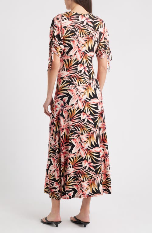 Loveappella Ruched Sleeve Empire Waist Maxi Dress In Multi