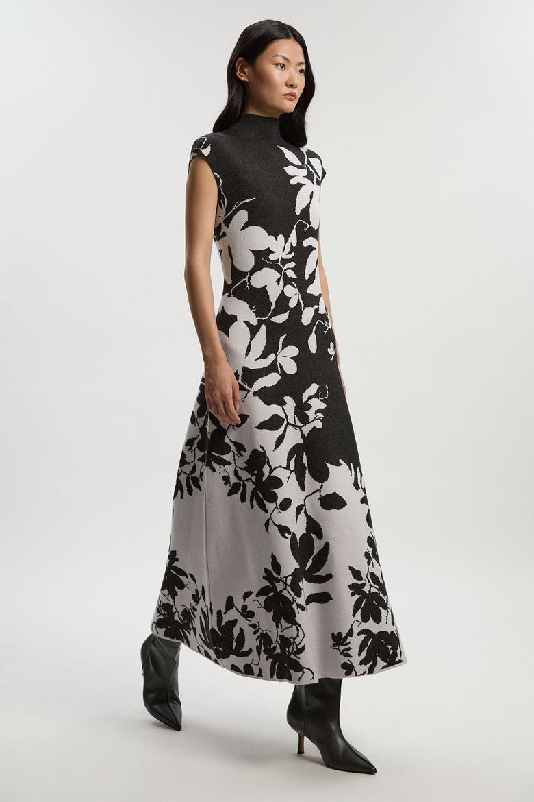Jacquard Floral Knitted Maxi Dress, Main, color, Dark Grey