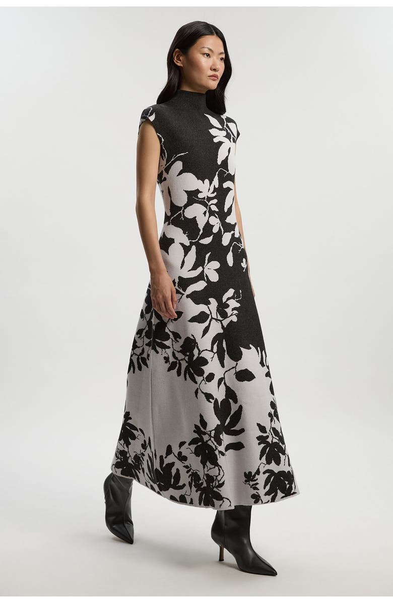 Karen Millen Jacquard Floral Knitted Maxi Dress, Main, color, Dark Grey
