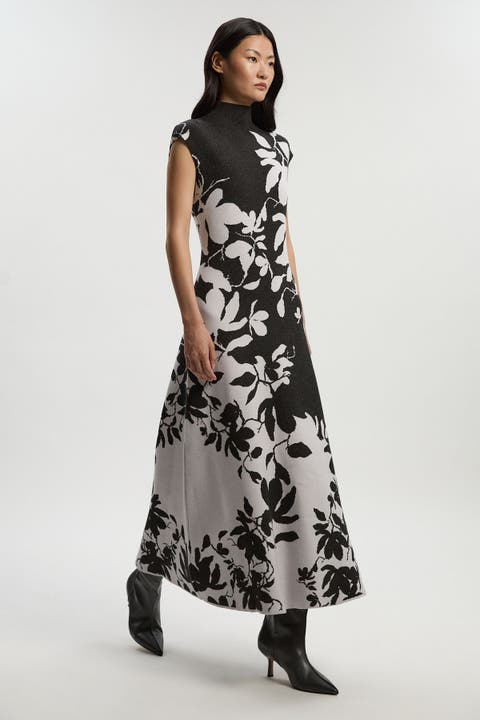 Jacquard Floral Knitted Maxi Dress
