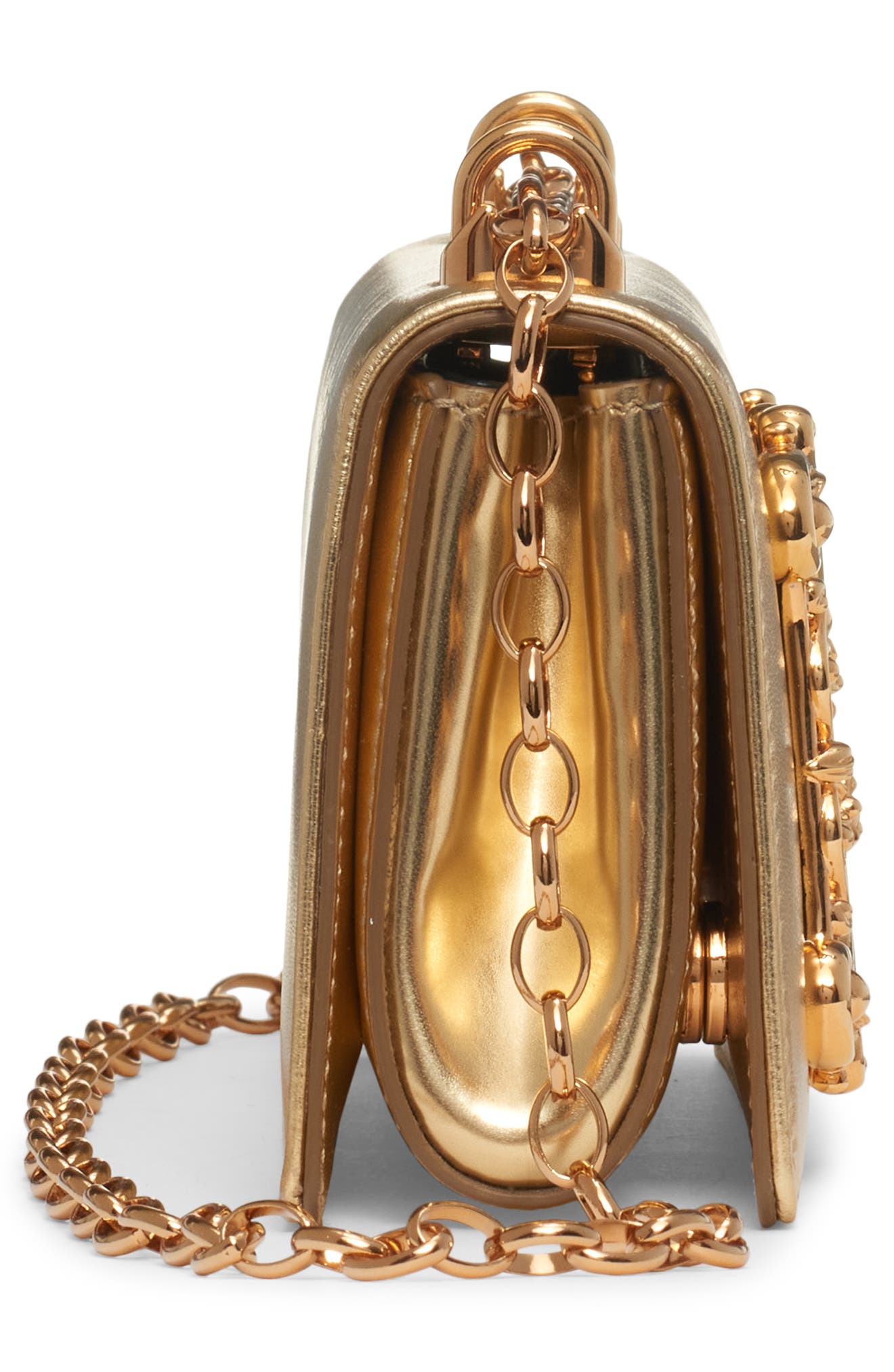 Dolce&Gabbana Logo Metallic Leather Crossbody Bag, Alternate, color, 