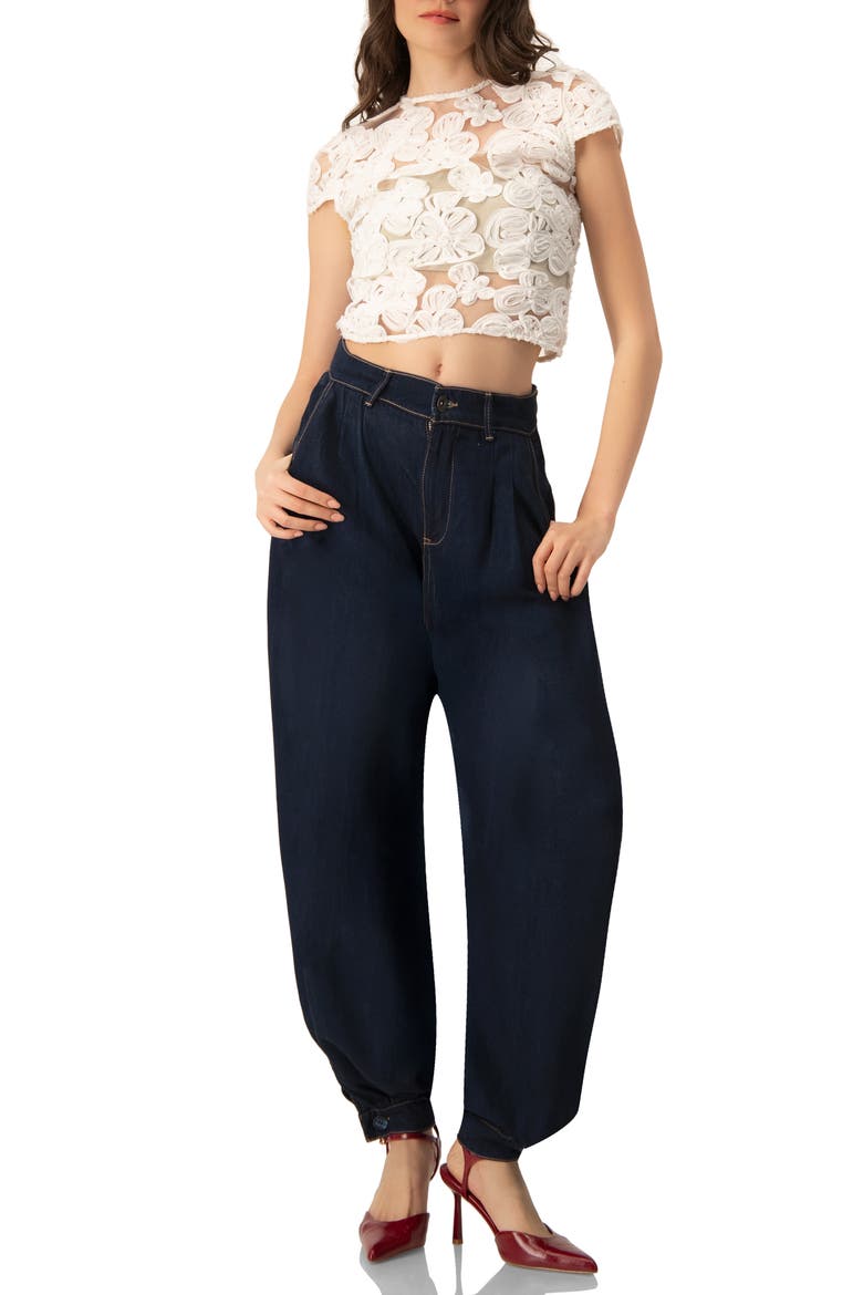 See-Through Embroidered Top, Alternate, color, Ivory