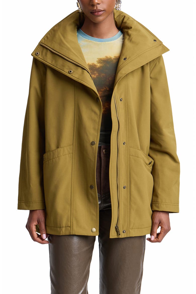 Funnel Neck Hood Rain Jacket, Alternate, color, MILITARY