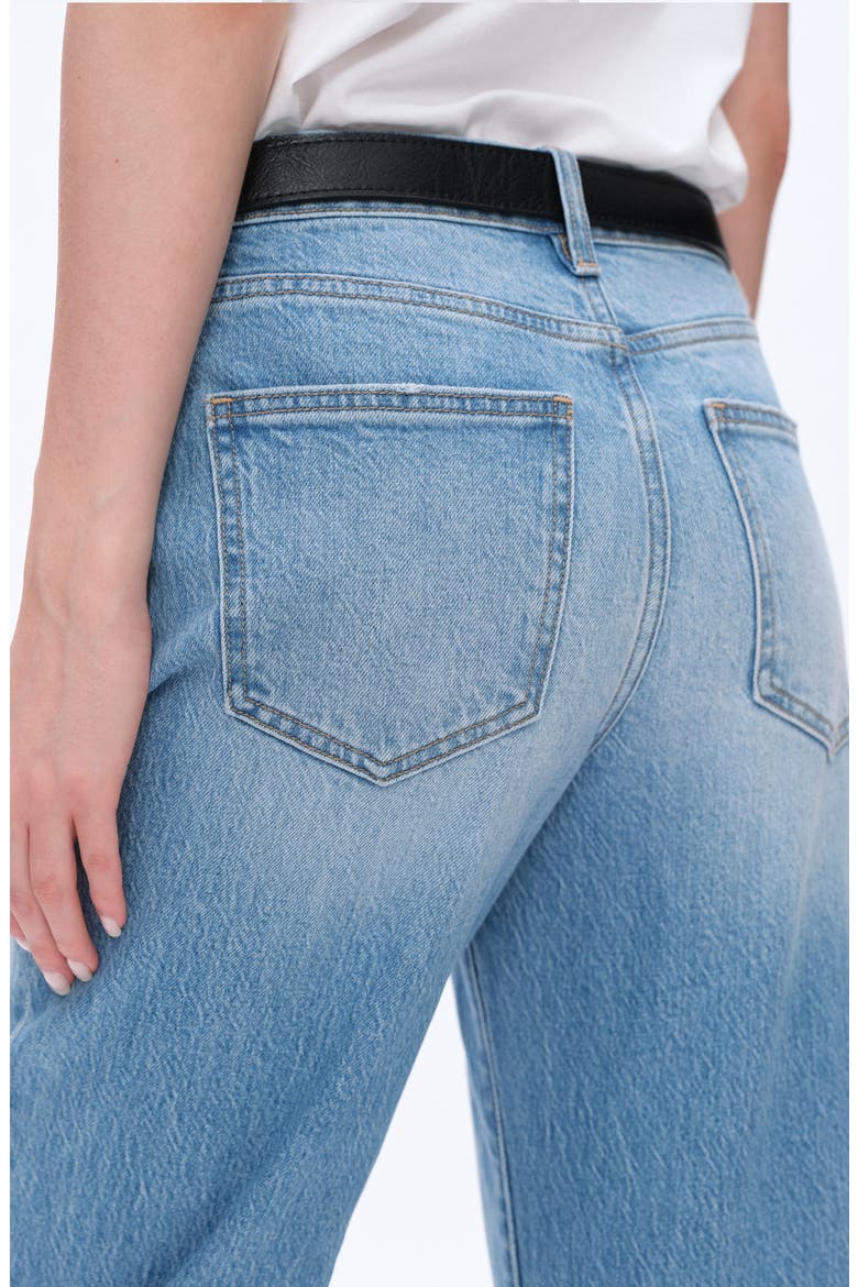 High Waist Relaxed Raw Hem Straight Leg Jeans, Alternate, color, MEDIUM BLUE