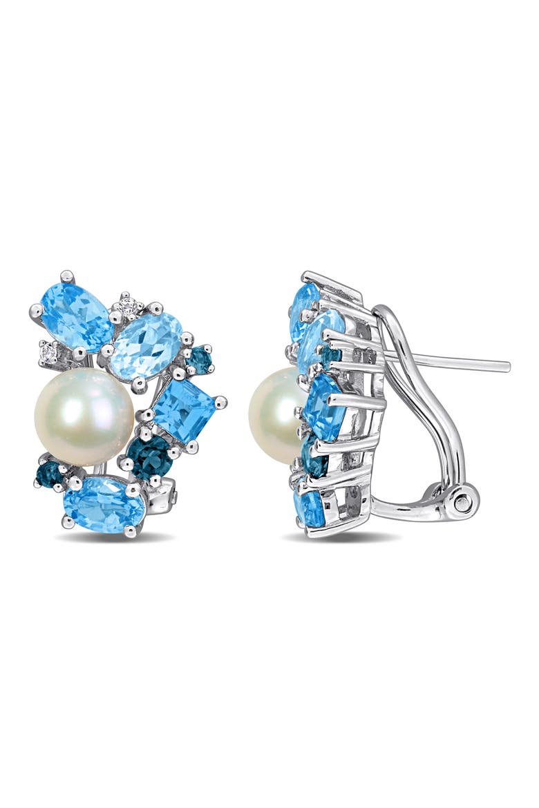 Cultured Pearl & Semiprecious Stone Cluster Earrings, Main, color, BLUE
