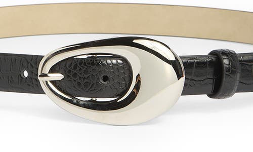 Vince Camuto Sculptural Oval Buckle Croc Embossed Faux Leather Belt In Black