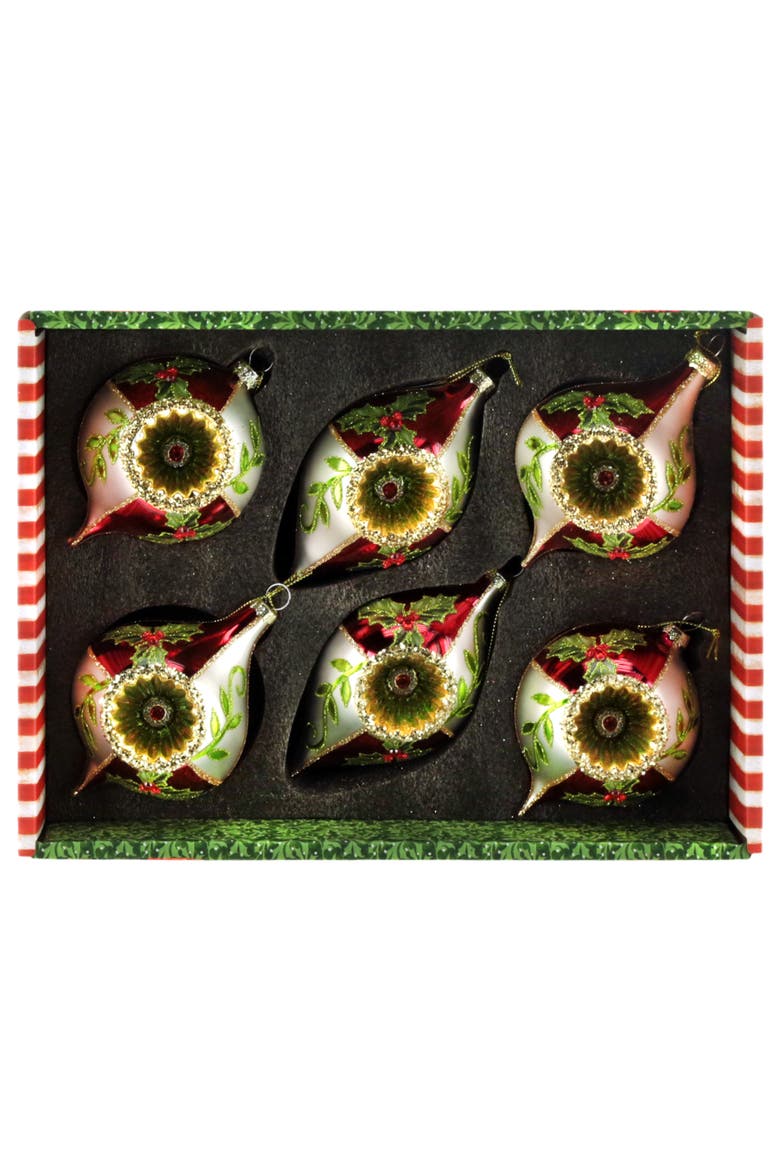 Floral Teardrop Ornament, Box of 6, Alternate, color, Red