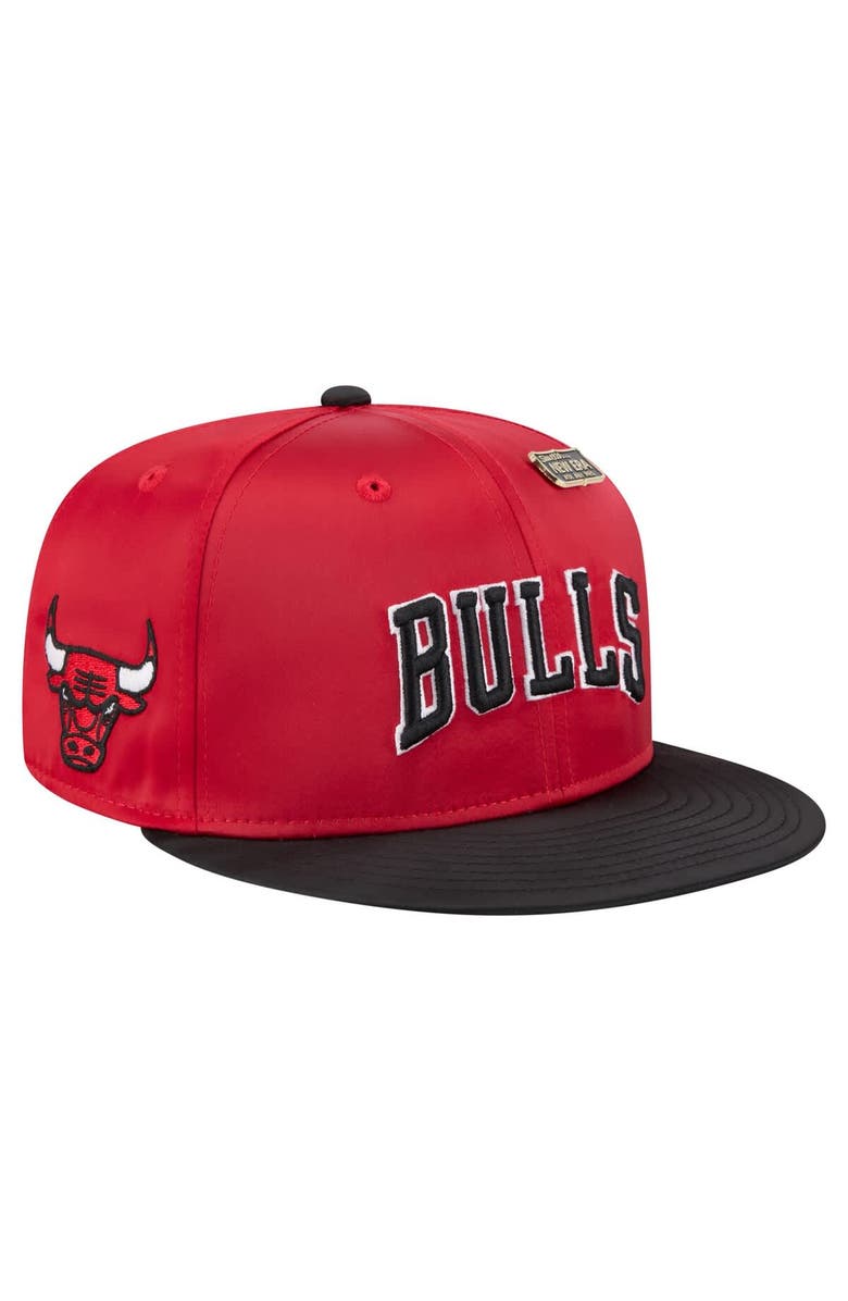 New Era Men's New Era  Red/Black Chicago Bulls Throwback Satin Vintage Pin Two-Tone 59FIFTY Fitted Hat, Alternate, color, Red