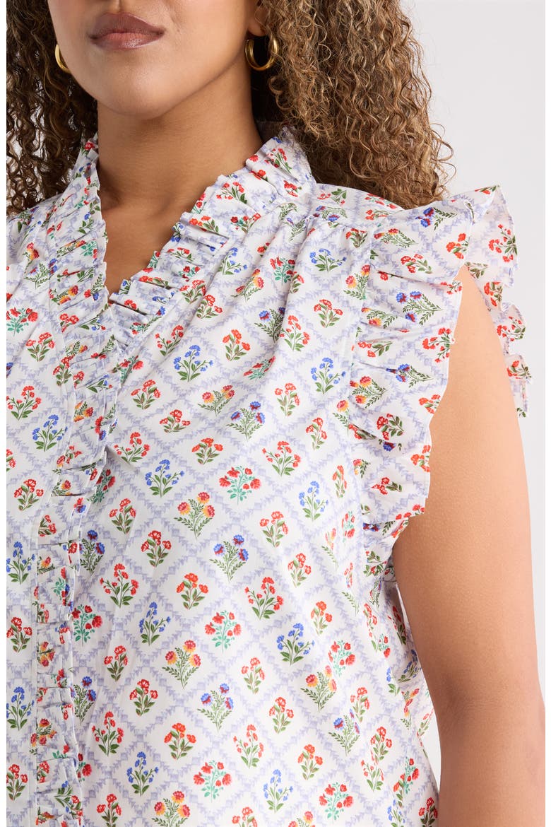 Lara Floral Eviel Ruffle Top, Alternate, color, WHITE MULTI