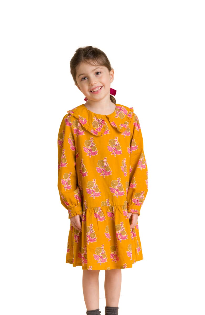 Beet World Girls
 Wide Collar Long Sleeve Dress with Low Waist, Alternate, color, Mustard And Pink