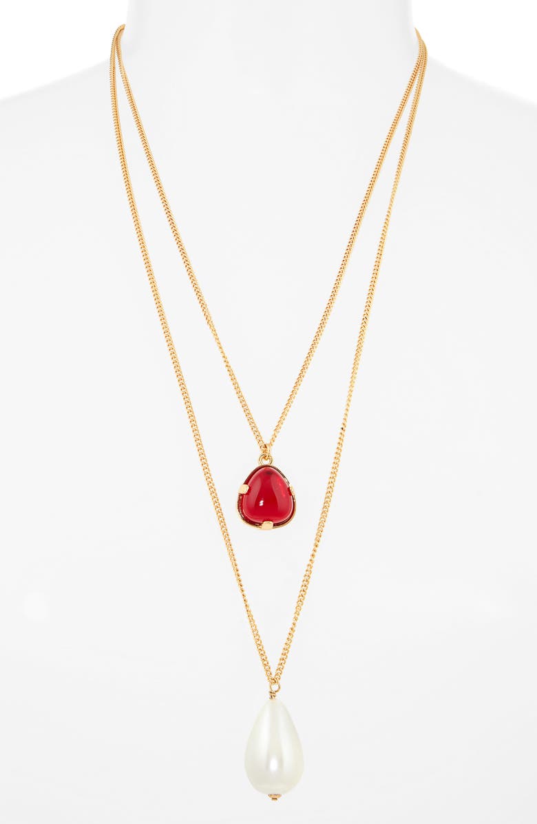 Kenneth Jay Lane Faux Pearl Pendant Layered Necklace, Alternate, color, Gold