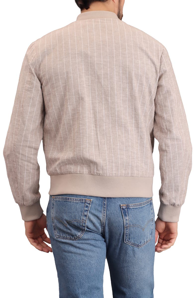 Bagatelle Pinstripe Cotton & Linen Bomber Jacket, Alternate, color, Neutral Pinstripe