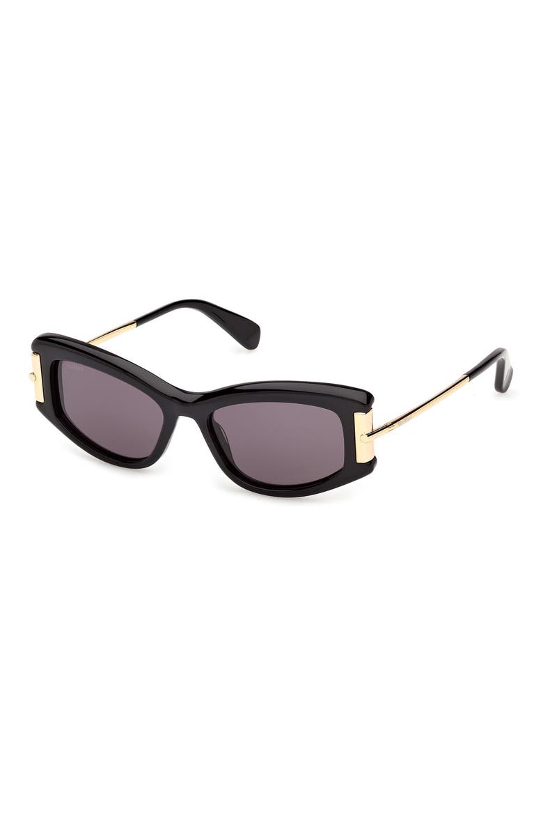 52mm Cat Eye Sunglasses, Alternate, color, SHINY BLACK DEEP GOLD / SMOKE