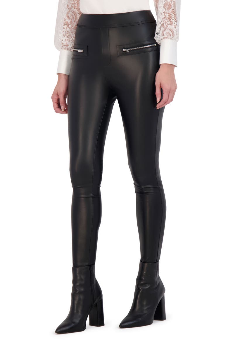 Zip Pocket Faux Leather Leggings, Alternate, color, BLACK
