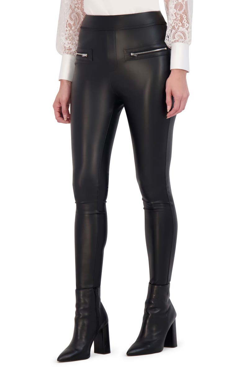 Ookie & Lala Zip Pocket Faux Leather Leggings, Alternate, color, Black