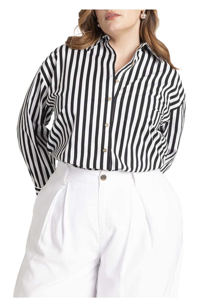 ELOQUII Preppy Striped Button Down, Main, color, 